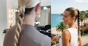 sleek braided ponytail — outfit ideas collage