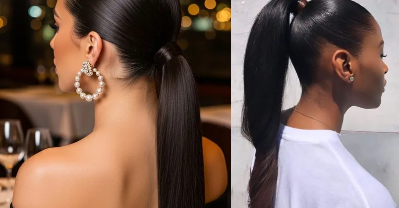 sleek ponytail hairstyles — outfit ideas collage