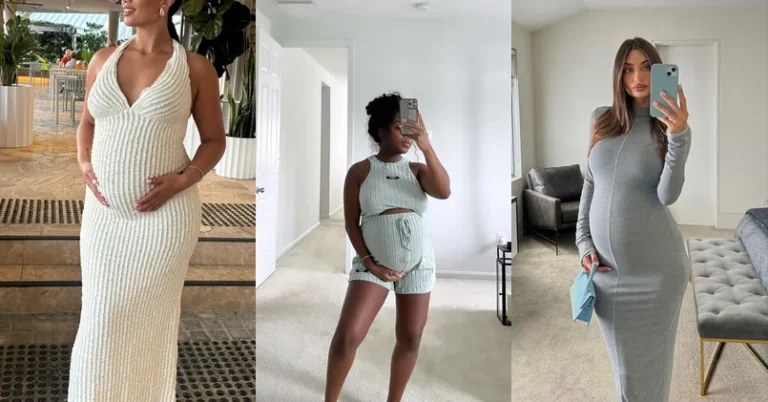 baddie pregnancy outfits — maternity outfit ideas collage