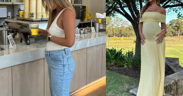 Collage of pregnancy work outfit ideas