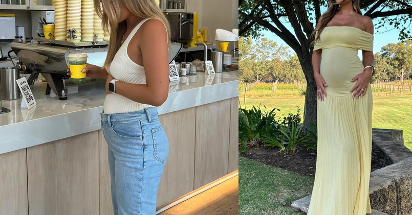 Collage of pregnancy work outfit ideas