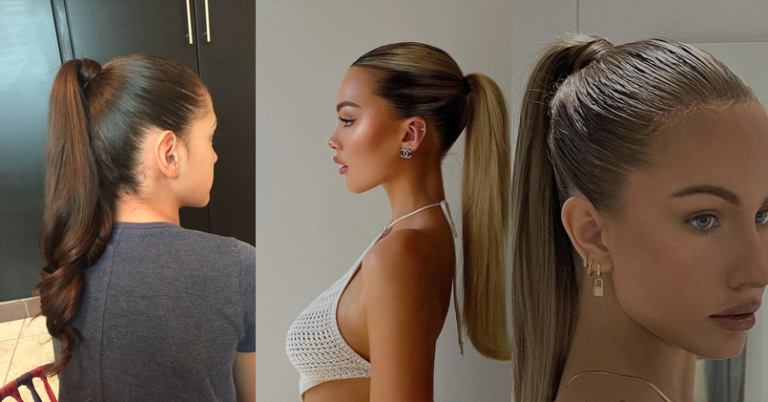 Sleek ponytail hairstyles collage for a polished workday look