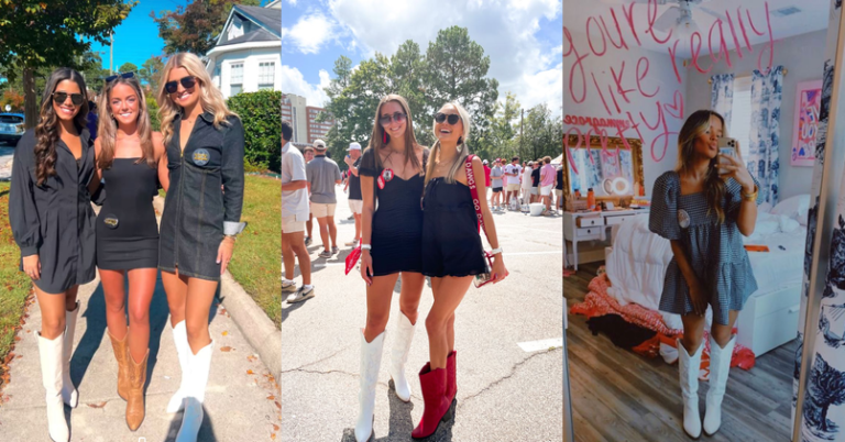Collage of college gameday outfit ideas