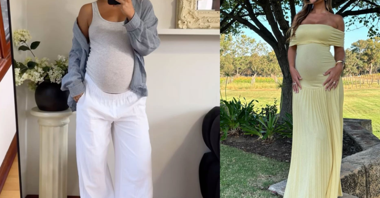 Collage of classy pregnancy outfit ideas