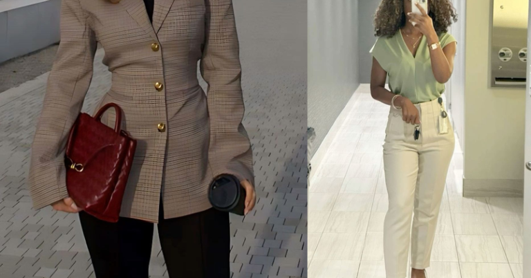 Collage of classy work outfit ideas