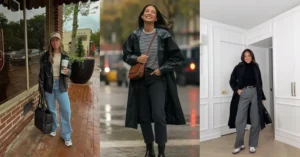cute rainy day work outfit — outfit ideas collage for work
