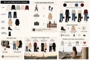 4 day paris outfit capsule full packing guide infographic for Paris travel outfits