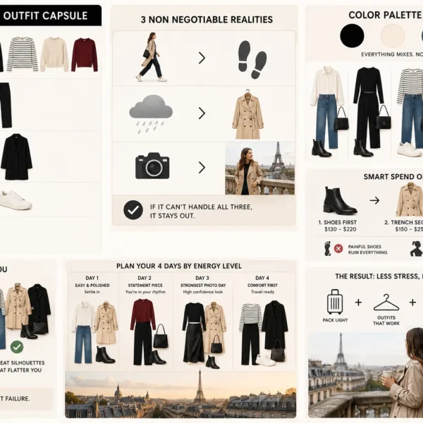 4 day paris outfit capsule full packing guide infographic for Paris travel outfits
