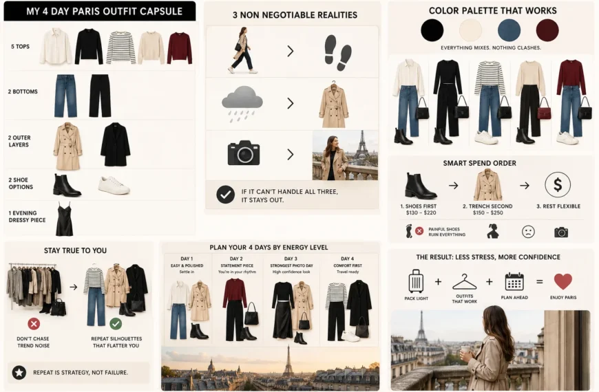 4 day paris outfit capsule full packing guide infographic for Paris travel outfits