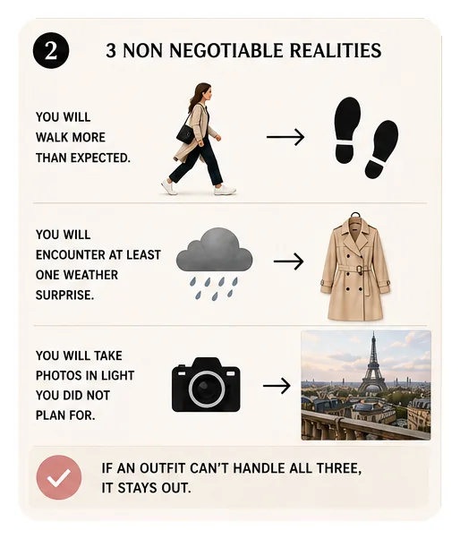 Paris travel outfit test for walking, weather surprises, and photo-ready looks