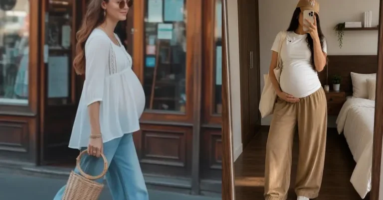 pregnancy outfits casual — casual maternity outfit ideas collage
